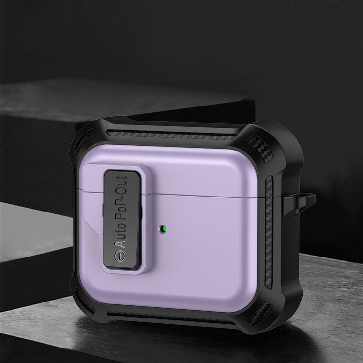 For Apple AirPods 3 Pressing Buckle Design Protective Case Bluetooth Earphone TPU+PC Drop-proof Cover - Purple