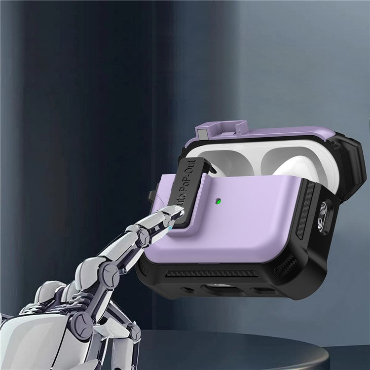 For AirPods Pro 2 Pressing Buckle Design Wireless Earphone Protective Case TPU+PC Anti-drop Cover - Purple