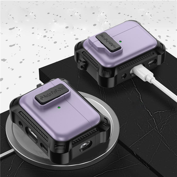 For AirPods Pro 2 Pressing Buckle Design Wireless Earphone Protective Case TPU+PC Anti-drop Cover - Purple