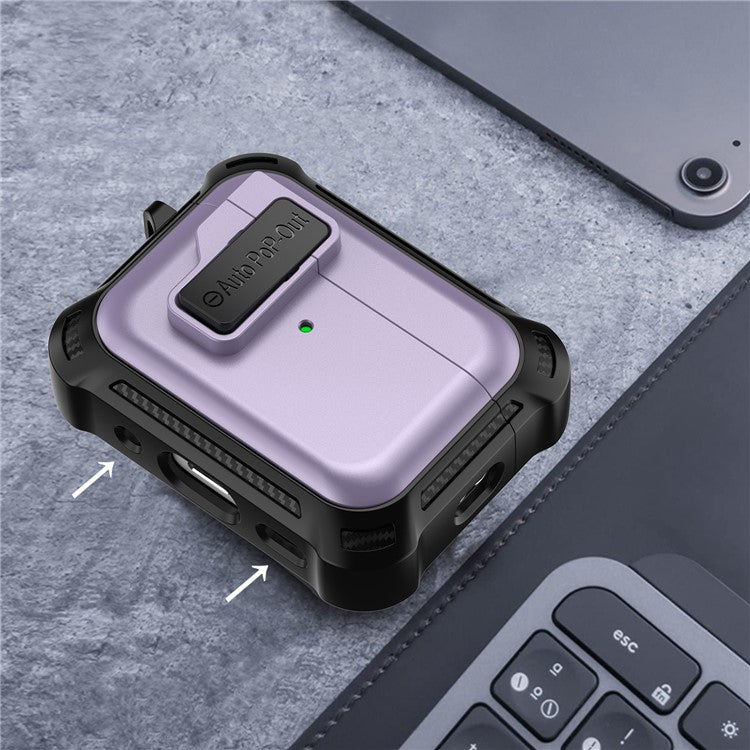 For AirPods Pro 2 Pressing Buckle Design Wireless Earphone Protective Case TPU+PC Anti-drop Cover - Purple