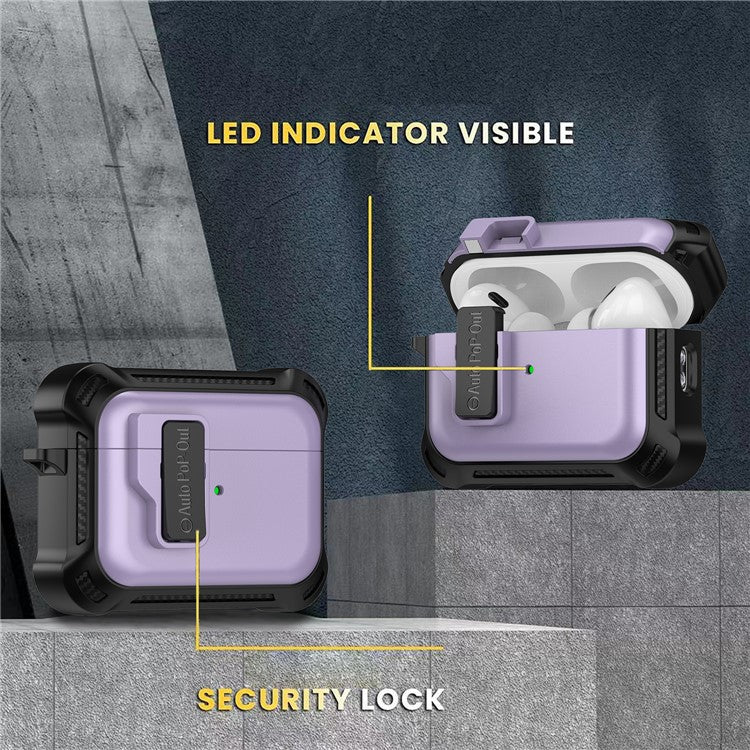 For AirPods Pro 2 Pressing Buckle Design Wireless Earphone Protective Case TPU+PC Anti-drop Cover - Purple