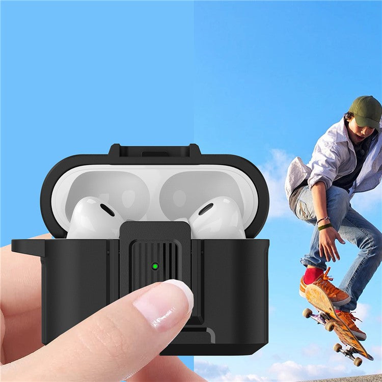 For Apple AirPods Pro 2 Earphone Case Lock Design Anti-drop Earbud Cover with Hanging Buckle - Black