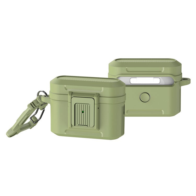 For Apple AirPods Pro 2 Earphone Case Lock Design Anti-drop Earbud Cover with Hanging Buckle - Army Green