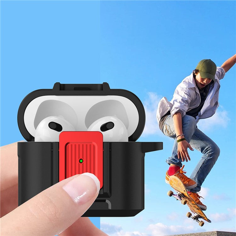 For Apple AirPods 3 Earphone Case PC + TPU Lock Design Earbud Cover with Hanging Buckle - Black  /  Red