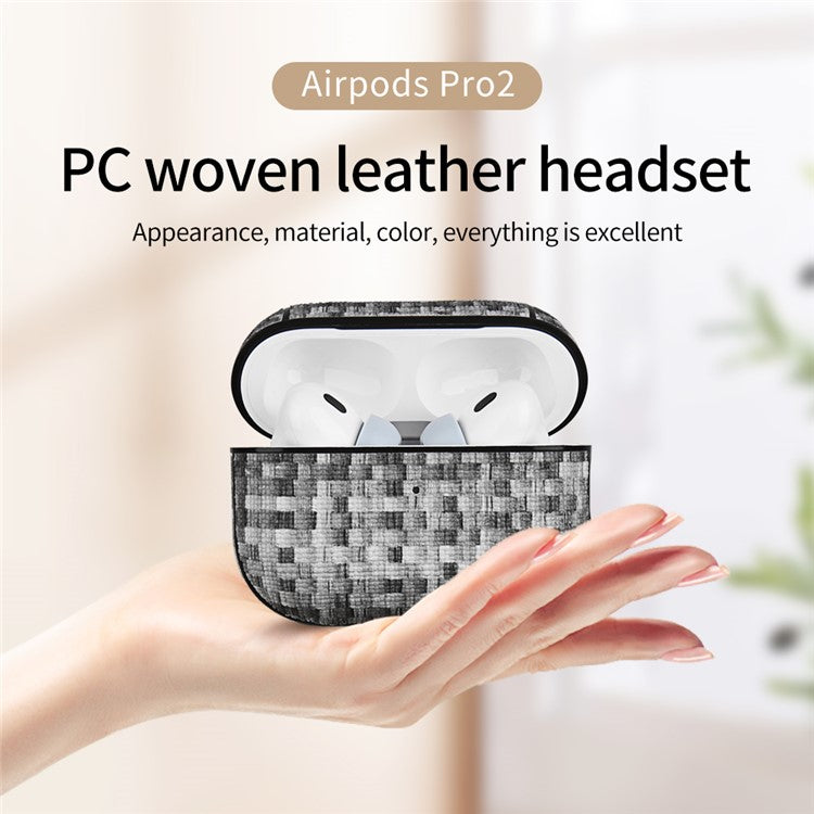 For AirPods Pro (Gen 2) (USB-C) / Pro 2 Woven Texture PU Leather + PC Drop-proof Case Bluetooth Earphone Protective Cover - Burlap Gray