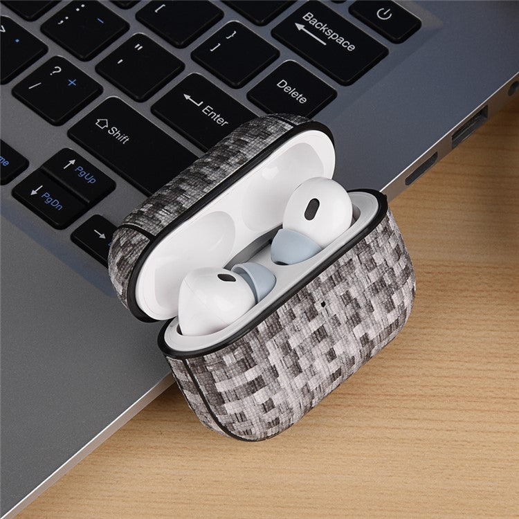 For AirPods Pro (Gen 2) (USB-C) / Pro 2 Woven Texture PU Leather + PC Drop-proof Case Bluetooth Earphone Protective Cover - Burlap Gray