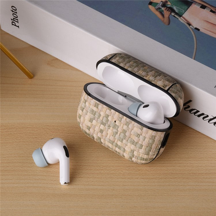 For AirPods Pro (Gen 2) (USB-C) / Pro 2 Woven Texture PU Leather + PC Drop-proof Case Bluetooth Earphone Protective Cover - Burlap Gray