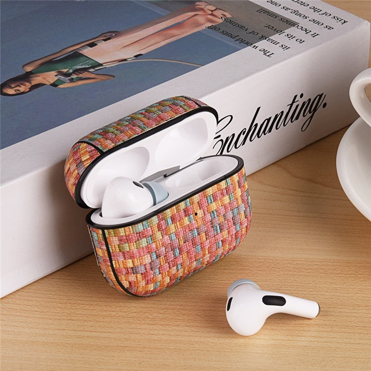 For Apple AirPods Pro Woven Texture PU Leather + PC Case Bluetooth Earphone Protective Cover - Pink