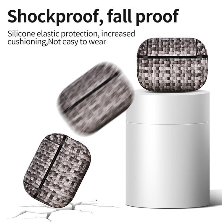 For Apple AirPods Pro Woven Texture PU Leather + PC Case Bluetooth Earphone Protective Cover - Burlap Gray