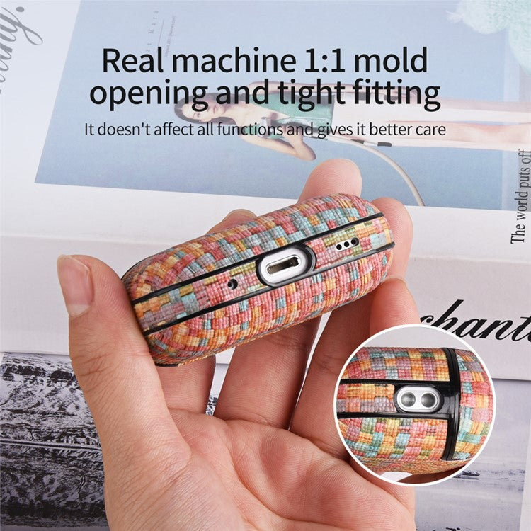 For Apple AirPods Pro Woven Texture PU Leather + PC Case Bluetooth Earphone Protective Cover - Rainbow Candy