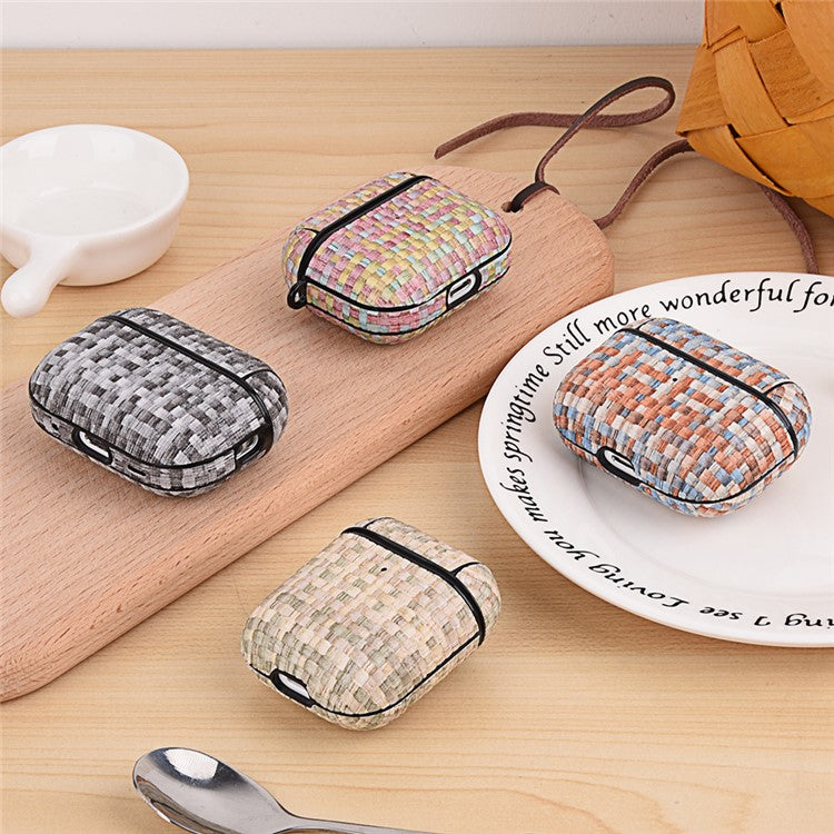 For Apple AirPods Pro Woven Texture PU Leather + PC Case Bluetooth Earphone Protective Cover - Rainbow Candy