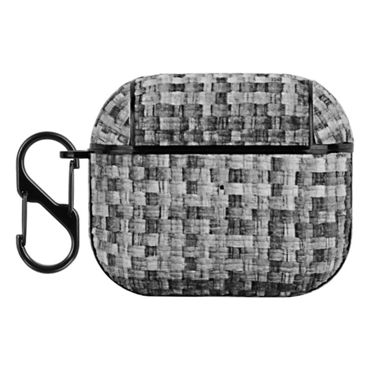 Shockproof Case for Apple AirPods 3 Woven Texture PU Leather PC Case Bluetooth Headset Cover - Burlap Gray