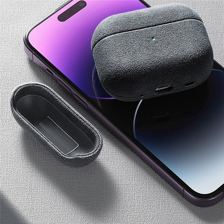 Protective Cover for AirPods Pro 2 Suede Leather Case Bluetooth Headset Case - Dark Grey