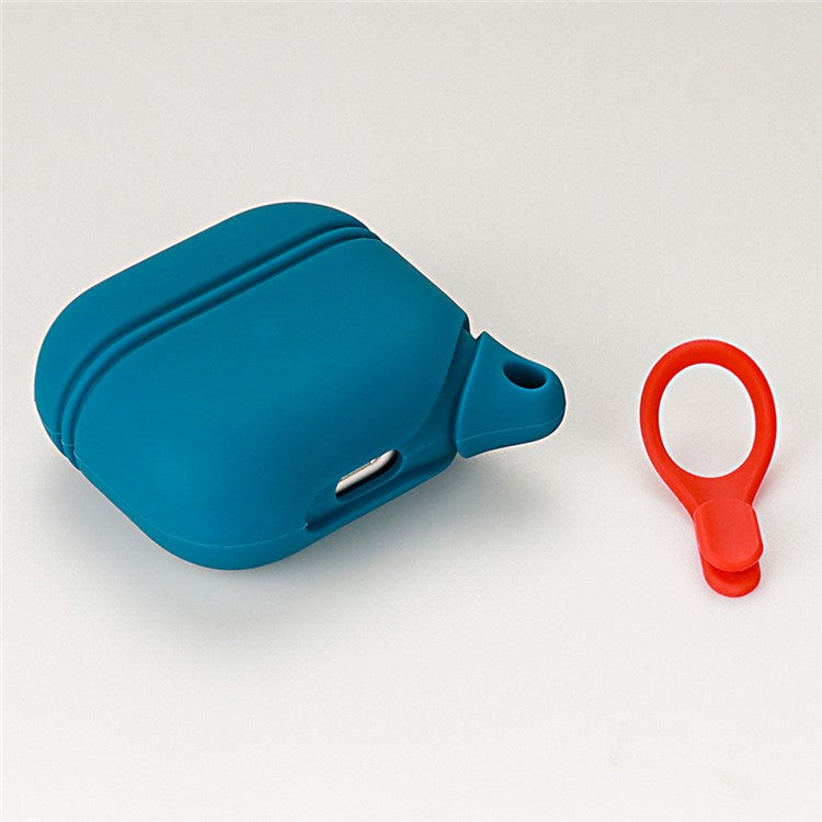 For Apple AirPods 3 Soft Silicone Protective Case Wireless Earphones Portable Cover with Carabiner - Blue