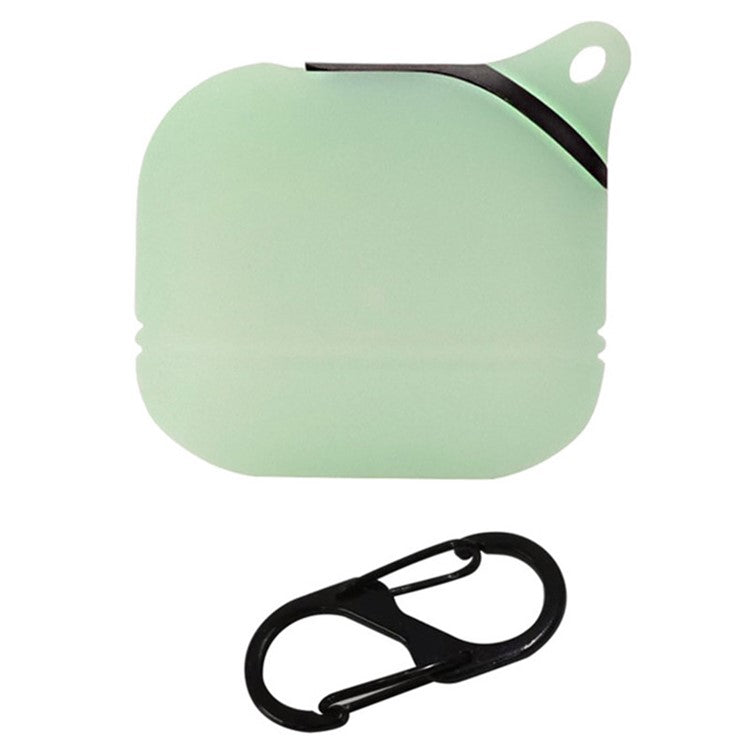 For Apple AirPods 3 Soft Silicone Protective Case Wireless Earphones Portable Cover with Carabiner - Luminous Green