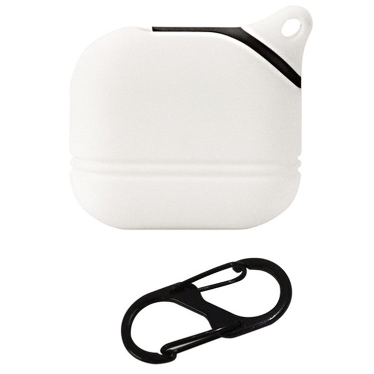 For Apple AirPods 3 Soft Silicone Protective Case Wireless Earphones Portable Cover with Carabiner - White