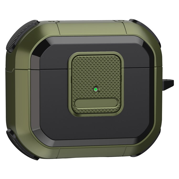 Protective Case for Apple AirPods 3 Case TWS Earbuds TPU PC Cover with Lock, Carabiner - Army Green