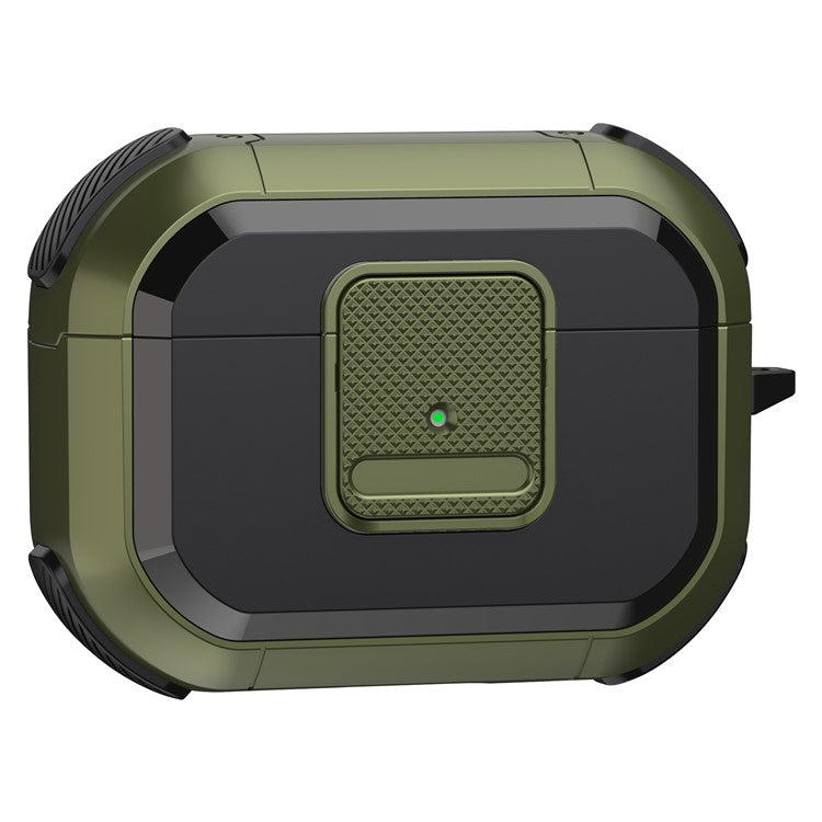 Shockproof Case for Apple AirPods Pro Case Cover with Lock, Carabiner TWS Headset TPU PC Shell - Army Green