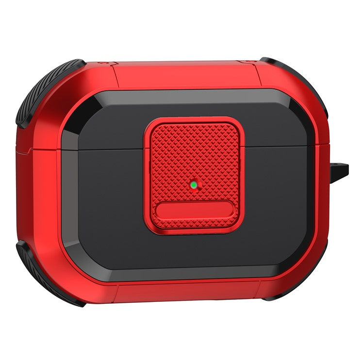 Shockproof Case for Apple AirPods Pro Case Cover with Lock, Carabiner TWS Headset TPU PC Shell - Red