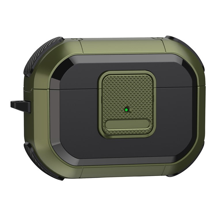 TPU PC Cover for AirPods Pro 2 Case Bluetooth Headset Protective Case with Lock, Carabiner - Army Green