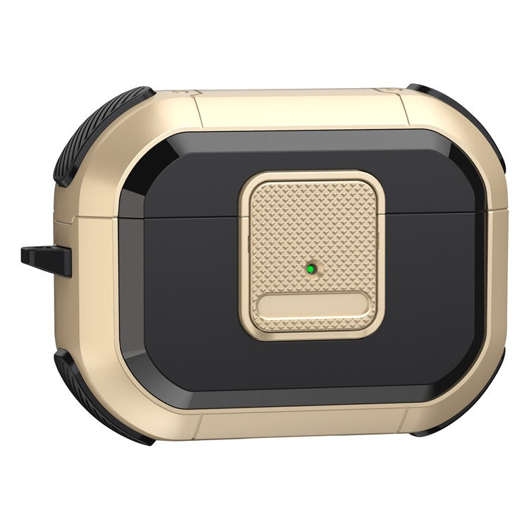 TPU PC Cover for AirPods Pro 2 Case Bluetooth Headset Protective Case with Lock, Carabiner - Gold