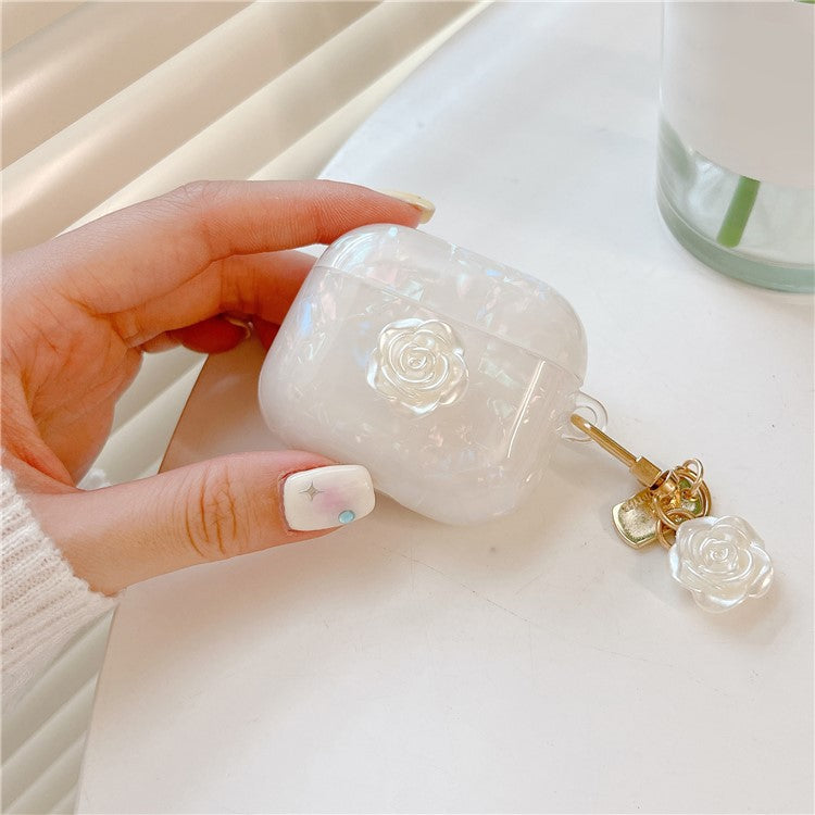 Anti-Drop TPU Case for Apple AirPods 3 Shell Grain Camellia Pattern Protective Case with Camellia Decor