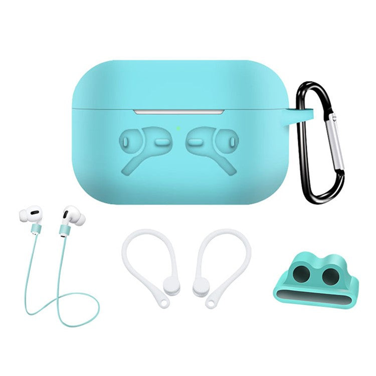 5-in-1 Silicone Case for Apple AirPods Pro Protective Case Set with Neck Strap, Earphone Holder - Mint Green