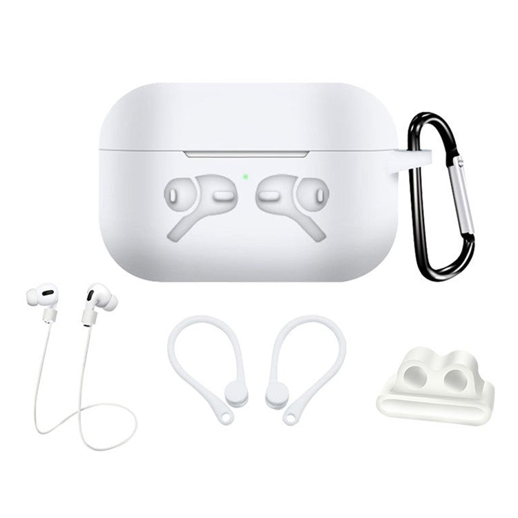 5-in-1 Silicone Case for Apple AirPods Pro Protective Case Set with Neck Strap, Earphone Holder - White