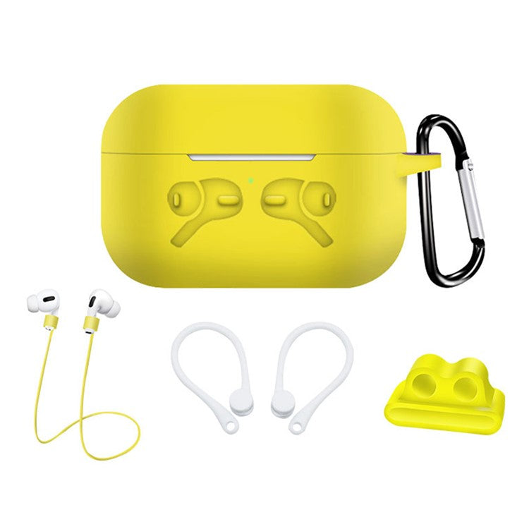 5-in-1 Silicone Case for Apple AirPods Pro Protective Case Set with Neck Strap, Earphone Holder - Yellow