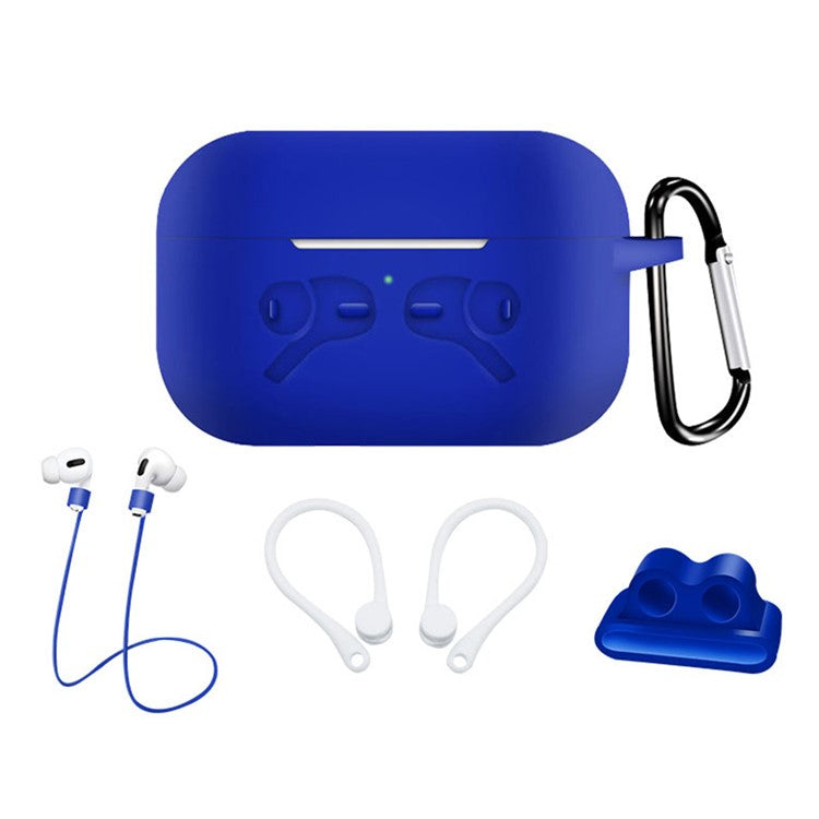 5-in-1 Silicone Case for Apple AirPods Pro Protective Case Set with Neck Strap, Earphone Holder - Blue