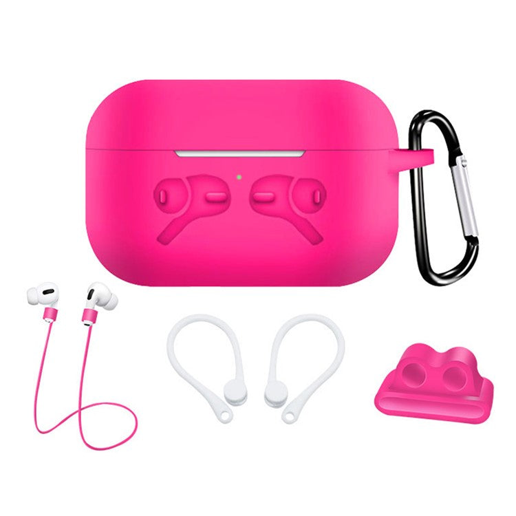 5-in-1 Silicone Case for Apple AirPods Pro Protective Case Set with Neck Strap, Earphone Holder - Rose