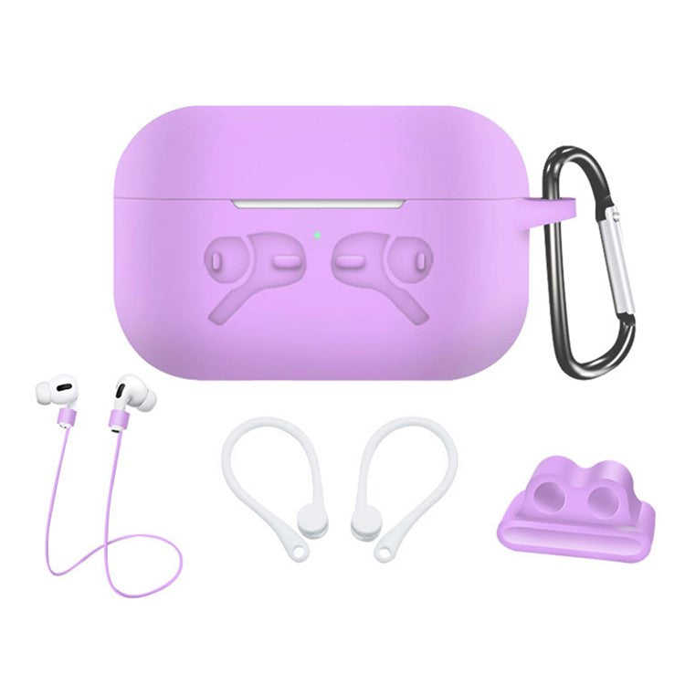 5-in-1 Silicone Case for Apple AirPods Pro Protective Case Set with Neck Strap, Earphone Holder - Light Purple