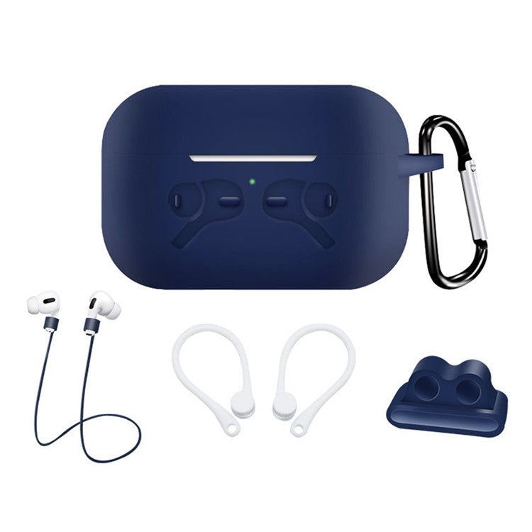 5-in-1 Silicone Case for Apple AirPods Pro Protective Case Set with Neck Strap, Earphone Holder - Dark Blue