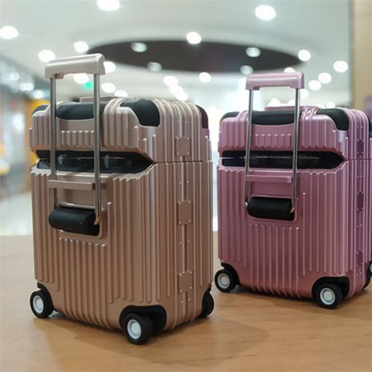 For Apple AirPods Pro / Pro 2 Charging Case Cover Wheel Luggage Design Silicone Case Bluetooth Headset Protector - Rose Gold