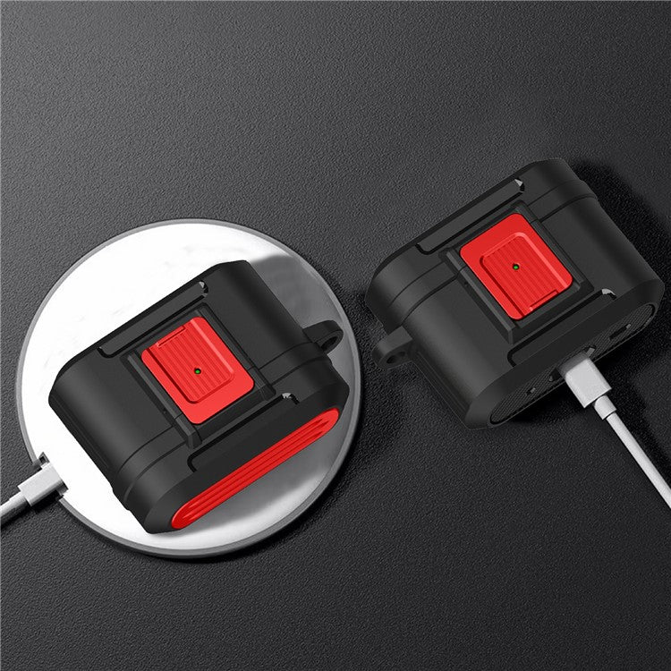 For AirPods Pro 2 Earphone Protective Case Pressing Buckle Luggage Case Design TPU+PC Anti-drop Cover - Black / Red