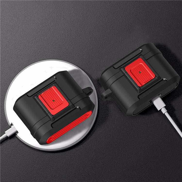 For Apple AirPods Pro Luggage Case Design Protective Case Pressing Buckle TPU+PC Anti-drop Cover - Black / Red