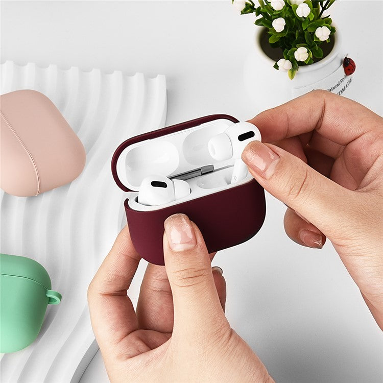 Earphones Case for Apple AirPods with Charging Case (2016) / (2019) / AirPods with Wireless Charging Case (2019) , Silicone+PC Lining Protective Cover - Wine Red