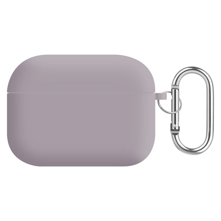 For AirPods Pro (Gen 2) (USB-C) / Pro 2 Earphone Case Silicone+PC Lining Protective Carrying Cover with Keychain Hook - Pebble Grey