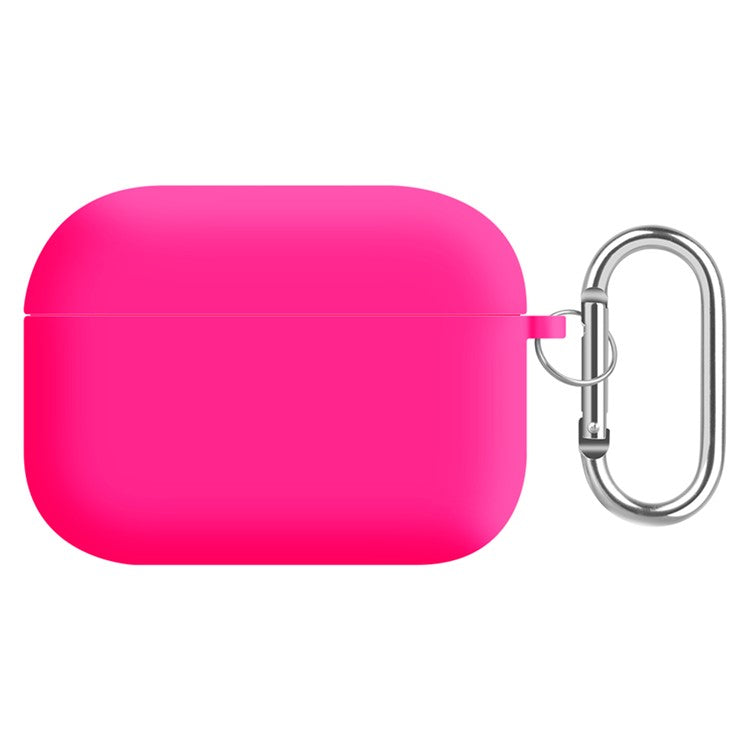 For AirPods Pro (Gen 2) (USB-C) / Pro 2 Earphone Case Silicone+PC Lining Protective Carrying Cover with Keychain Hook - Fluorescent Rose