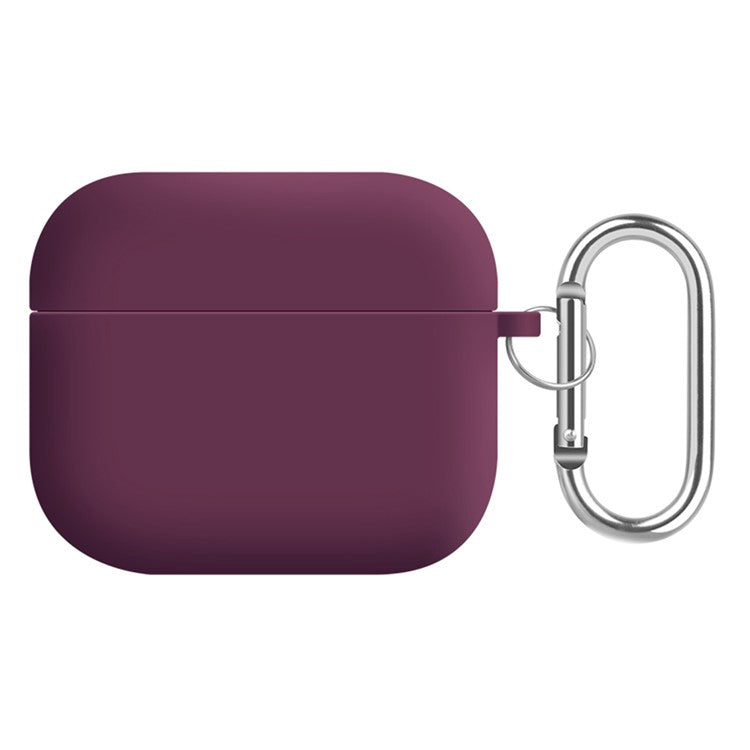 For Apple AirPods 3 Earphones Skin Cover Silicone+PC Lining Protective Carrying Case with Keychain - Wine Red