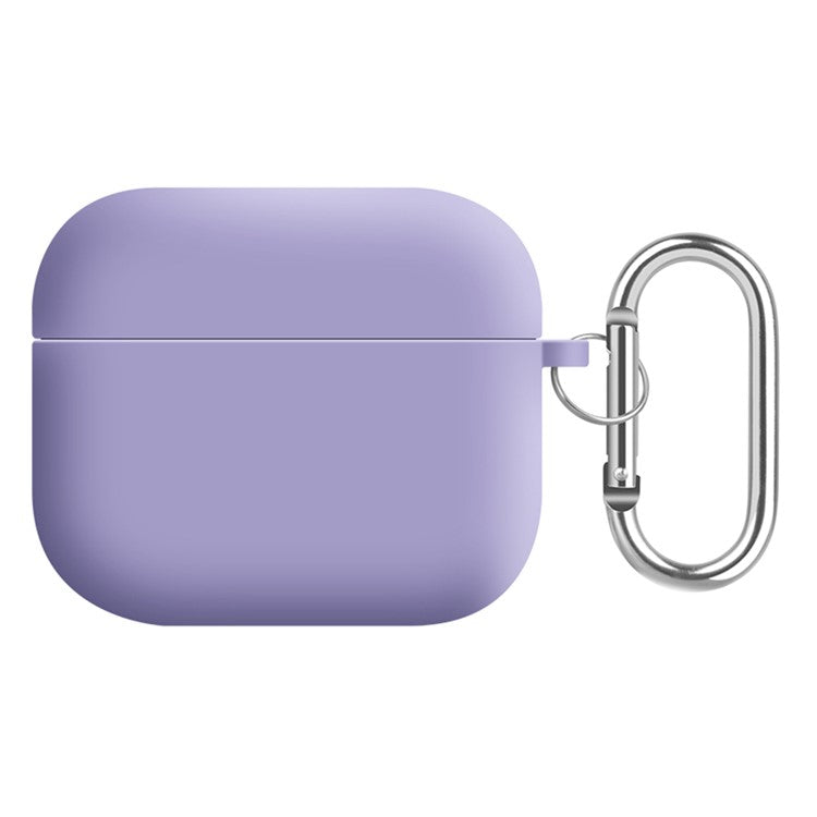 For Apple AirPods 3 Earphones Skin Cover Silicone+PC Lining Protective Carrying Case with Keychain - Light Purple