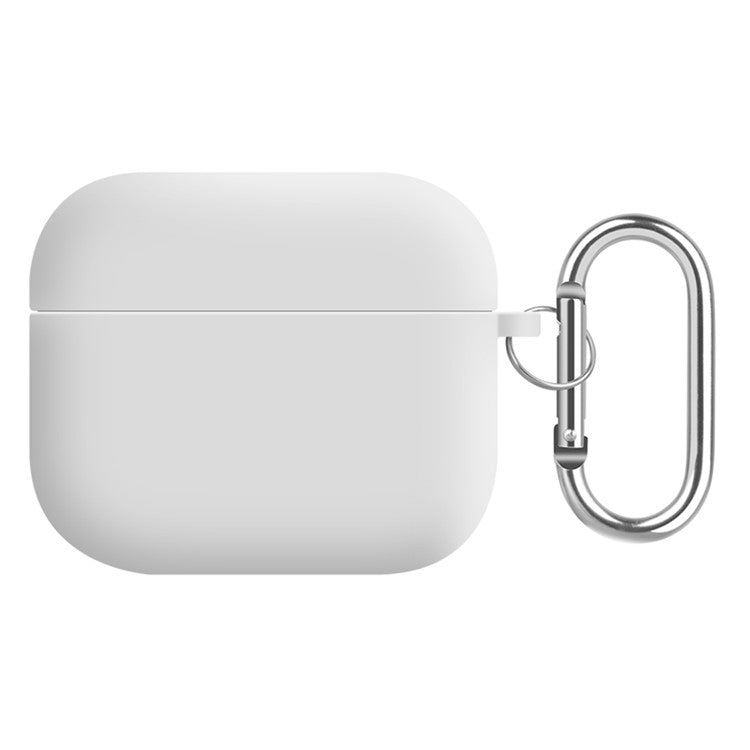 For Apple AirPods 3 Earphones Skin Cover Silicone+PC Lining Protective Carrying Case with Keychain - White