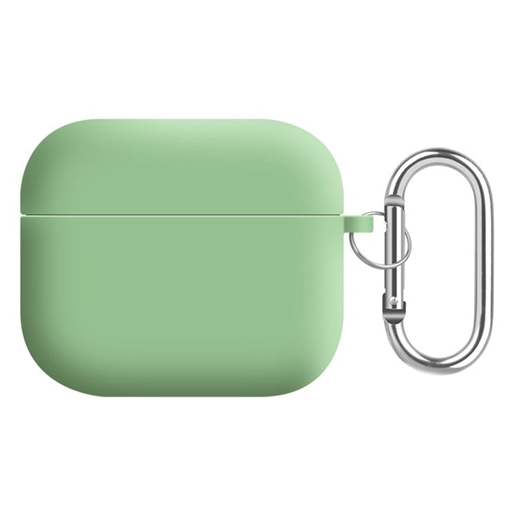 For Apple AirPods 3 Earphones Skin Cover Silicone+PC Lining Protective Carrying Case with Keychain - Mint Green