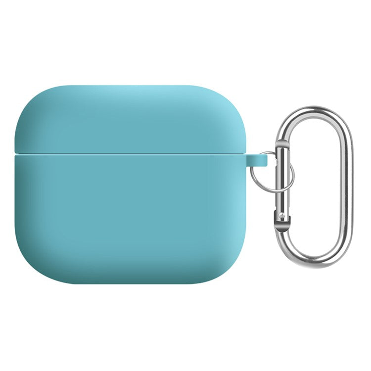 For Apple AirPods 3 Earphones Skin Cover Silicone+PC Lining Protective Carrying Case with Keychain - Ice Sea Blue