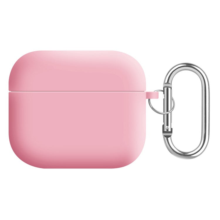 For Apple AirPods 3 Earphones Skin Cover Silicone+PC Lining Protective Carrying Case with Keychain - Pink