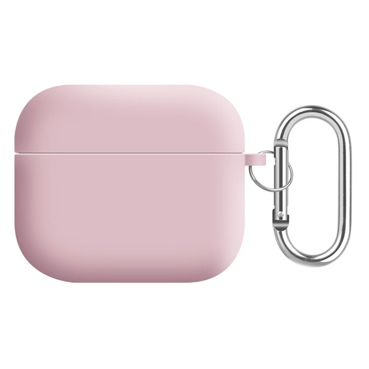 For Apple AirPods 3 Earphones Skin Cover Silicone+PC Lining Protective Carrying Case with Keychain - Light Pink