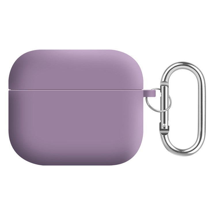 For Apple AirPods 3 Earphones Skin Cover Silicone+PC Lining Protective Carrying Case with Keychain - Black Currant Purple