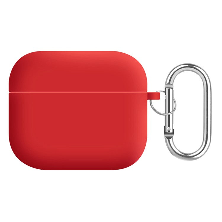 For Apple AirPods 3 Earphones Skin Cover Silicone+PC Lining Protective Carrying Case with Keychain - Red