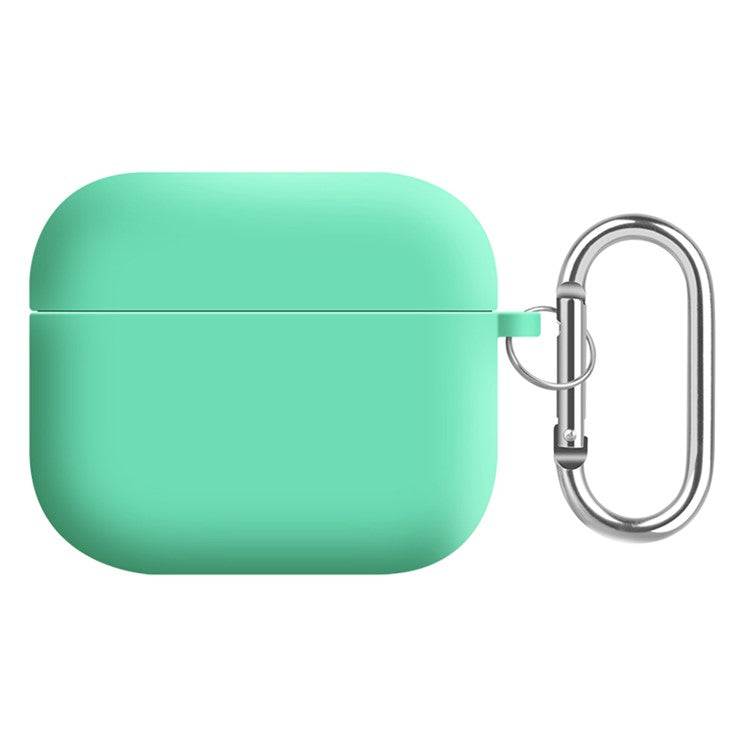 For Apple AirPods 3 Earphones Skin Cover Silicone+PC Lining Protective Carrying Case with Keychain - Spearmint Green