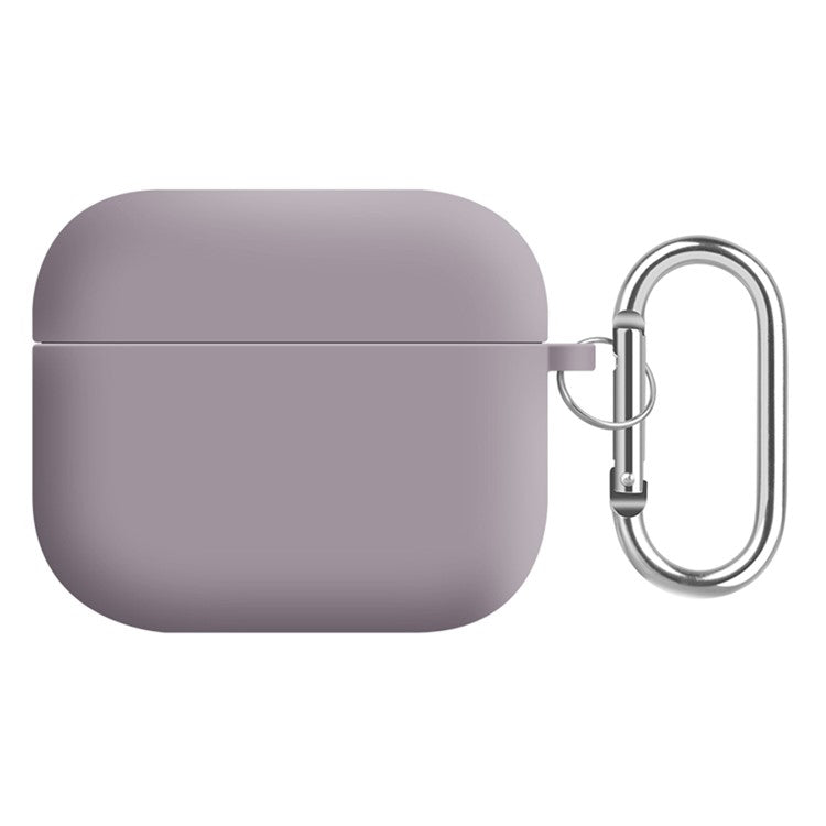 For Apple AirPods 3 Earphones Skin Cover Silicone+PC Lining Protective Carrying Case with Keychain - Pebble Grey